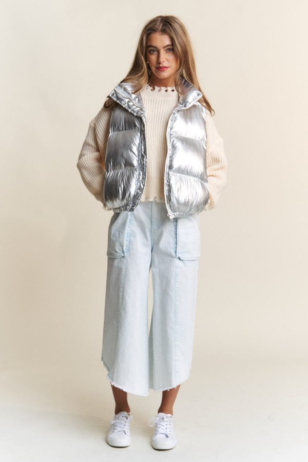 Hazel Blues® |  J.NNA Snap and Zipper Shiny Metallic Puffer Vest Cheap - Image 5